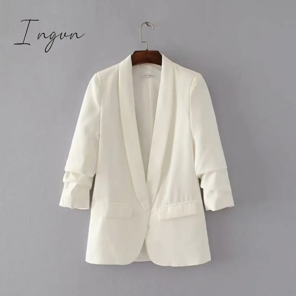 Ingvn - White Blazer Women Suits Spring Summer Three Quarter Sleeve Thin Jacket Leisure Pink Blazer