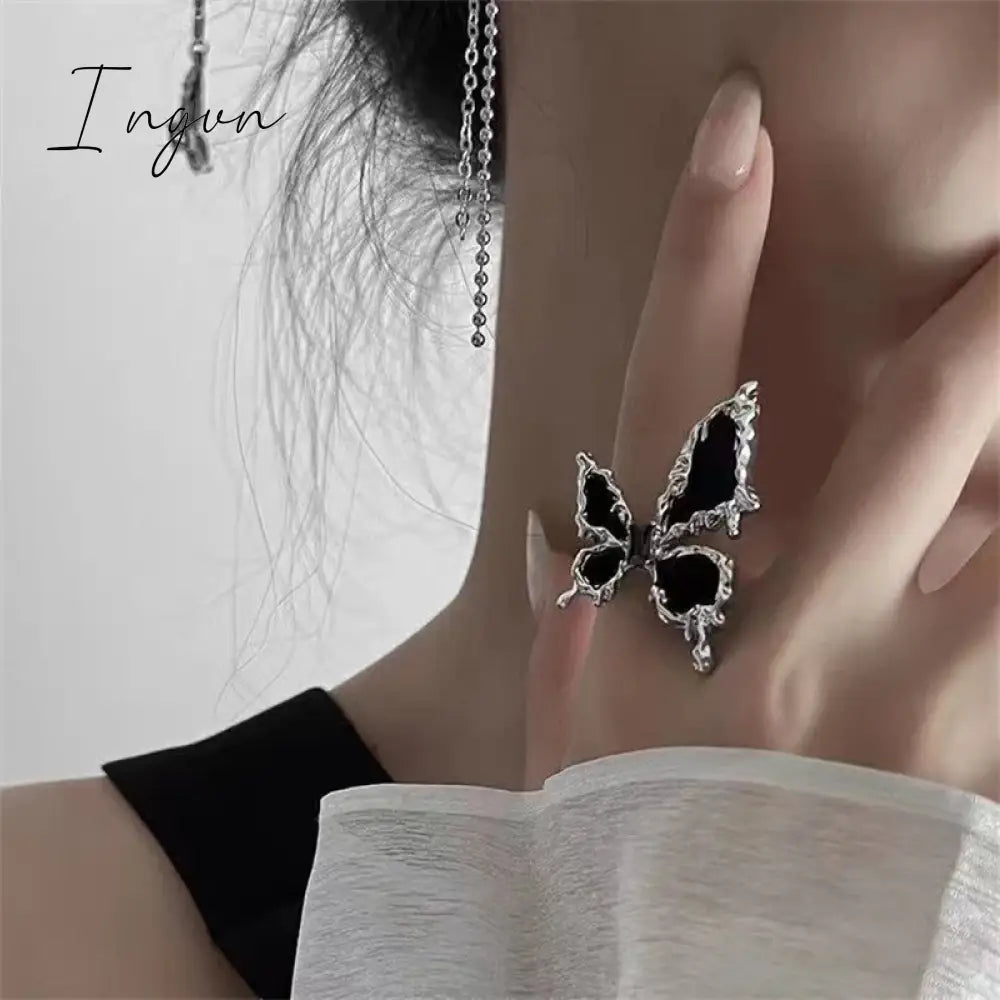 Fashion Gothic Animal Black Zircon Rings Y2K Star Crystal Opal Ring Goth Spider Butterfly Rings for Women Girl Aesthetic Jewelry