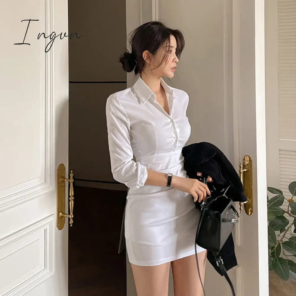 Ingvn - Fashion Summer Women'S Dress Shirt Dress Long Evening Female Vintage Maxi Party Oversize Beach Women Dresses Casual Elegant Prom