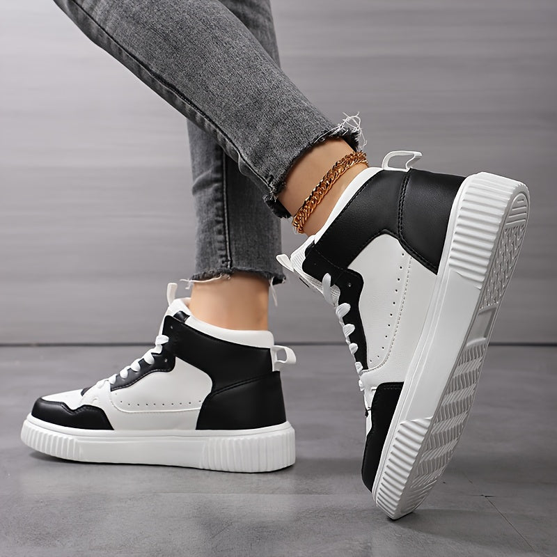 Women's Casual Sneakers - Versatile Lace-Up Mid-Top Shoes with Soft EVA Sole, Faux Cover, All-Season Comfort