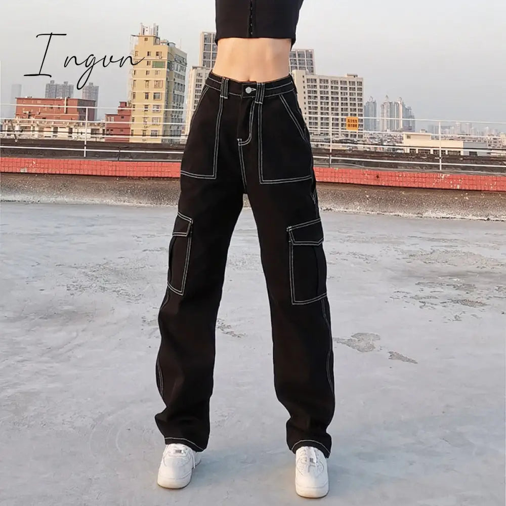 Ingvn - Brown Vintage Baggy Jeans Women 90s Streetwear