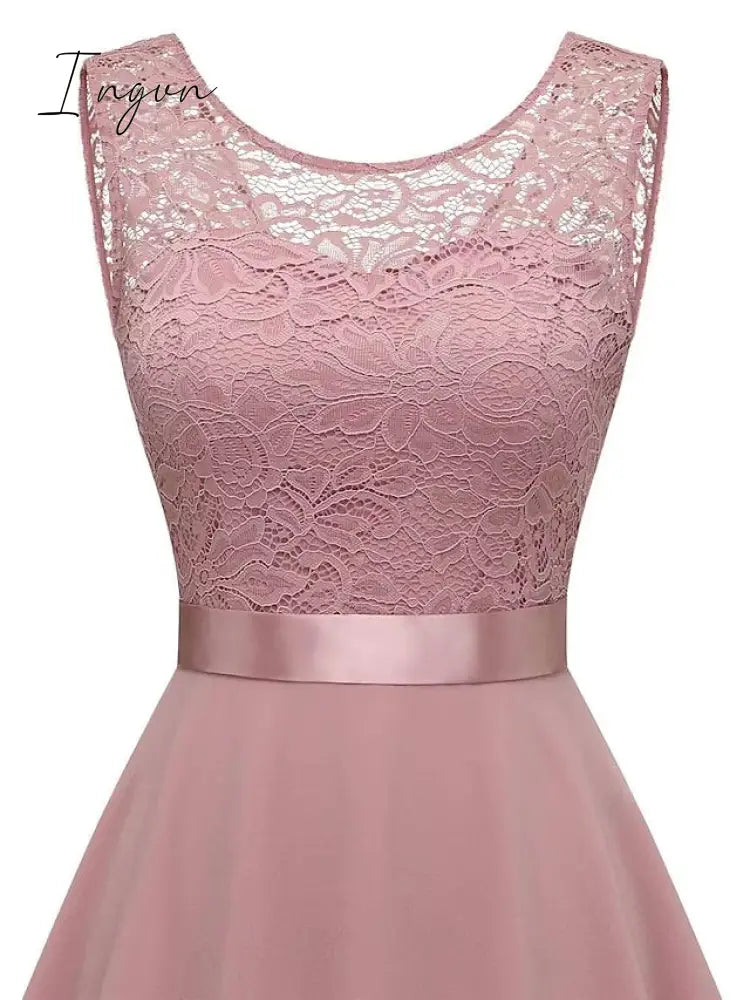 Ingvn - Women‘s Cocktail Party Dress Lace Dress Swing Dress Long Dress Maxi Dress Black Pink Wine Sleeveless Pure Color Lace Fall Spring Summer Crew Neck Fashion 2023 S M L XL XXL 3XL