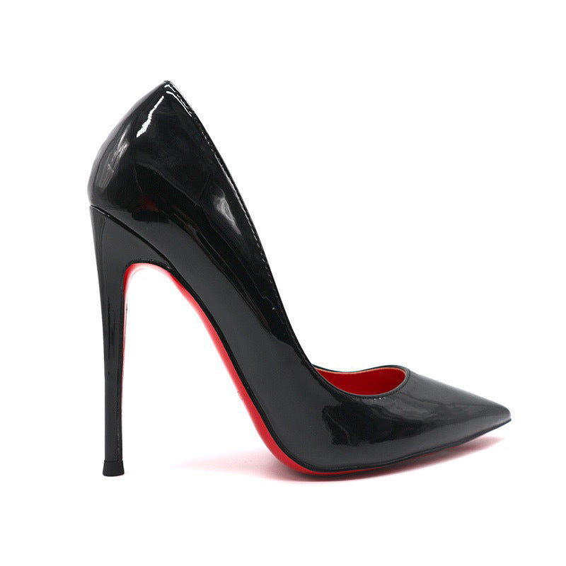 Red Bottom Black High Heels Women's Thin Heel Sexy Night Game Spring and Autumn New Bed Patent Leather Pure Desire Style Single Shoes