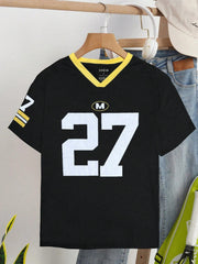 Women's Summer V-Neck Loose Casual Numeric Print T-Shirt Graphic Tee  Tops Loose And Breathable Sports Jersey Trendy T-shirt