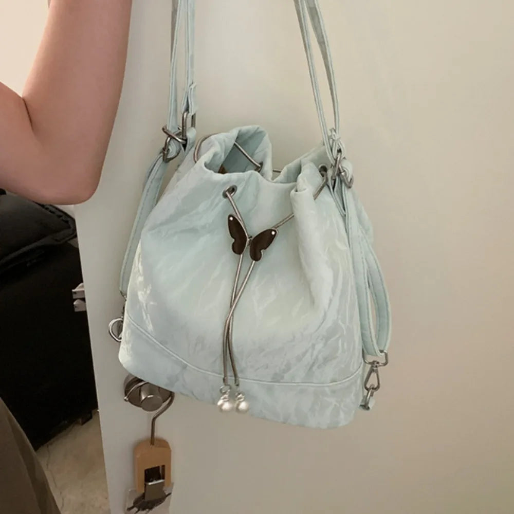 Ingvn  Fresh New Exquisite Bucket Drawstring Bow Underarm Bags Korea All-match Minority Shoulder Bags Female Two Backs Moda Backpacks