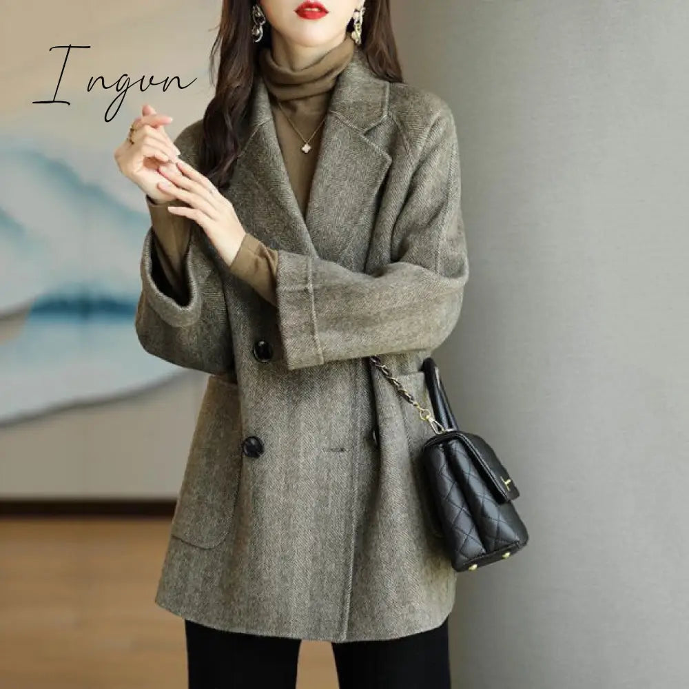 Ingvn - Autumn And Winter New Fashion Women's Jacket Loose Leisure All-Match Western Style High-End Woolen Female Coat