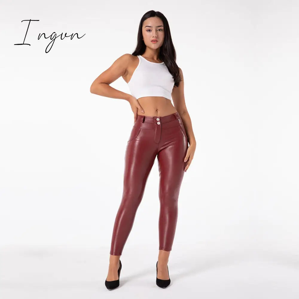 Ingvn - Melody Faux Leather Pants for Women Plus Sizes Skinny Leggings Latex Pencil Pu Pants Women's Clothing Fashion