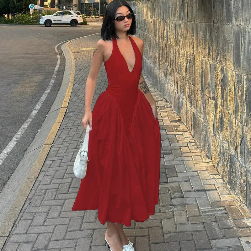 Ladies Summer Evening Party New Fashion Dress Women Sleeveless Backless V-Neck Sexy Maxi Dresses Night Clubwear Female Outfits