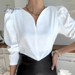 Ingvn - Puff Sleeve Office Lady V-neck Long Sleeve Women Blouses for Women Fashion Spring New Korean Chic Casual Woman Shirts White Tops Blusas Mujer 12899