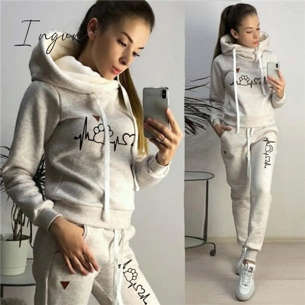 Ingvn - Two Piece Sets Casual Tracksuit Women Hooded Pullover Hoodies and Pants Suit Outfits Female Sweatshirts Autumn Spring Tracksuits