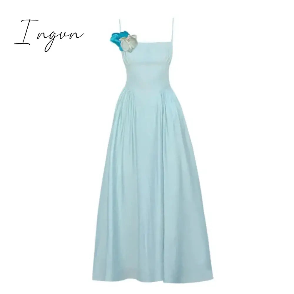 Ingvn - Summer Floral Sexy Strap One Piece Dress Women Solid Elegant Midi Beach Party Dress Female Korean Fashion Casual Slim Dress 2024