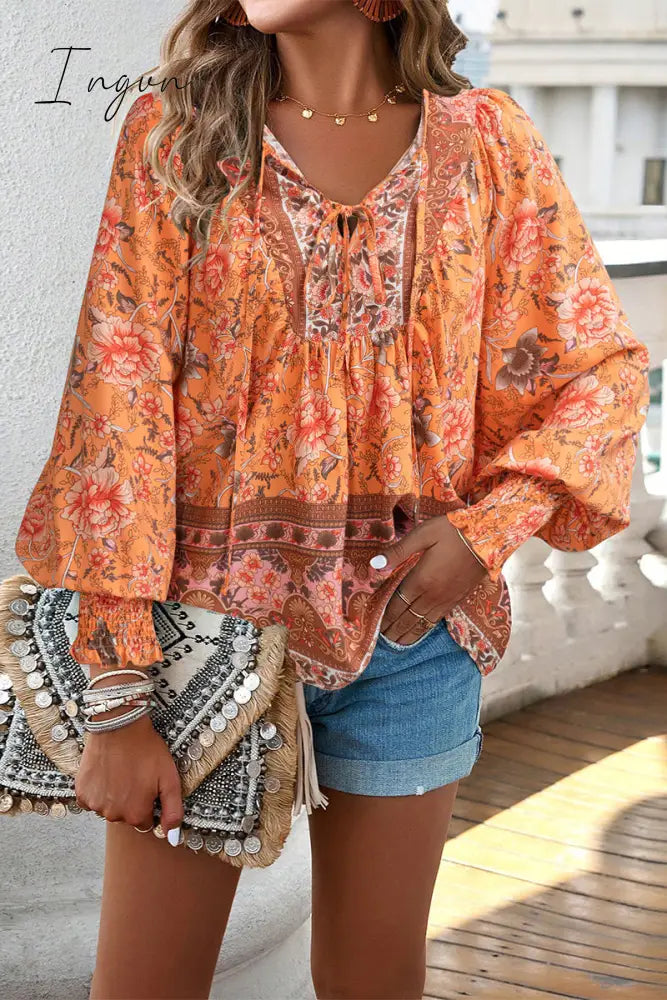 Ingvn - Elegant Floral Bandage V Neck Tops