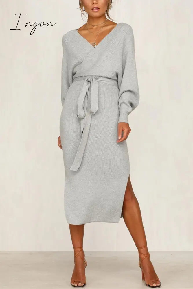 Ingvn -  V Neck Backless Sweater Dress(5 Colors)