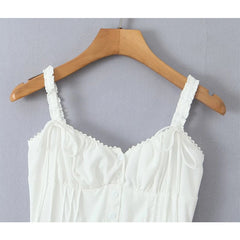 Elegant Women Midi Long White Sling Dress Sexy Sleeveless A-line Summer Holiday Party Dresses Female Robe