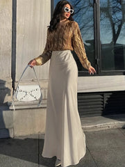 Ingvn   Women's High Waisted Solid Long Skirt Elegant Lce Silk Satin Slim Fit Skirt Fashion Office Lady Summer Long Skirt