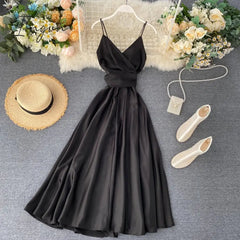 Ingvn - Boho Slim V Neck Summer bandage backless Maxi Long Dress Women Casual spaghetti strap Party Beach Holiday elegant tunic dress