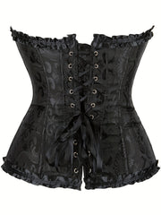 Women's Lace Up Boned Overbust Corset Bustier Lingerie Bodyshaper Top