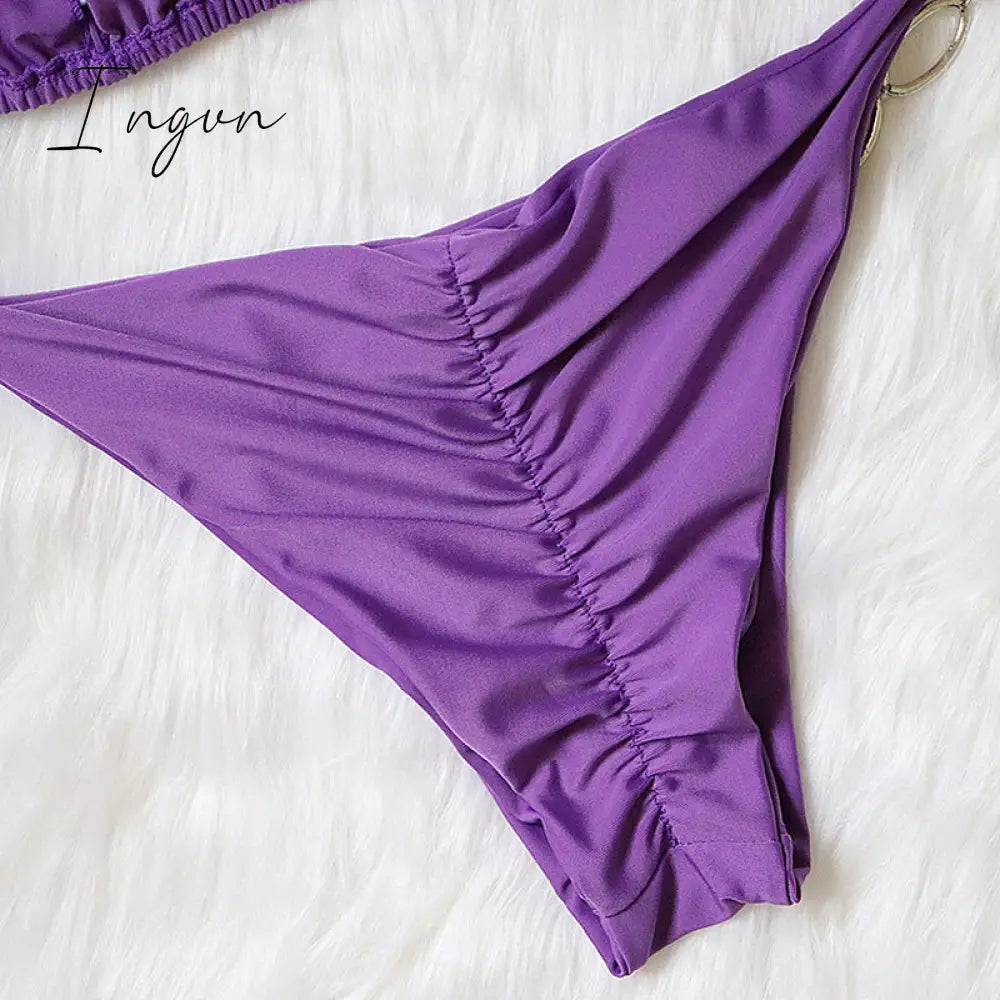 Ingvn - New Shiny Crystal Diamond Bikini Women Halter Bandage Swimsuit Female Swimwear Rhinestone Bikini set Brazilian Bathing Suit