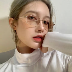 INGVN  Y2K Harajuku Small Square Frame Glasses Women Retro Metal Eyeglasses Clear Reading Spectacle Blue Light Blocking Eyewear