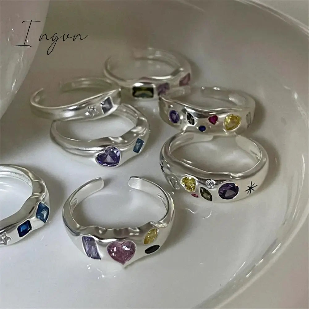 Aesthetic Rings For Women Heart Star Colorful Zircon crystal Minimalist Open Adjustable Finger Rings Fashion Band Female Bijoux
