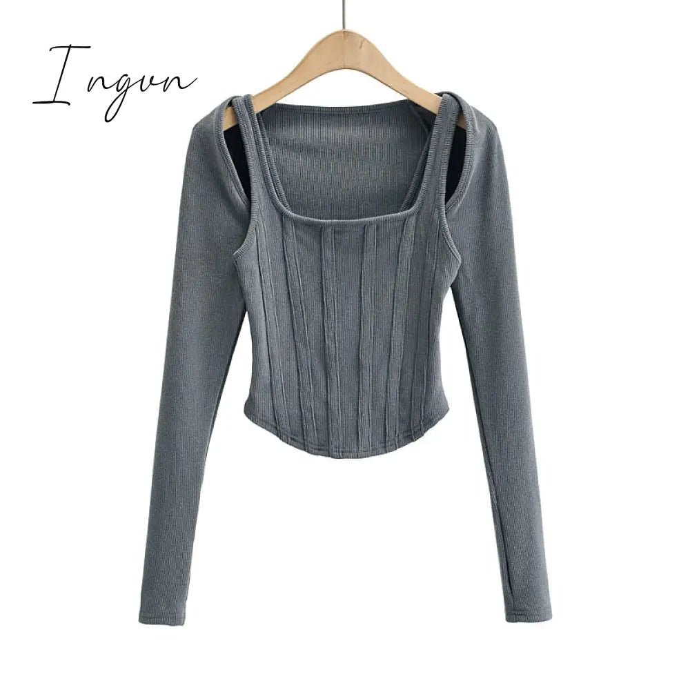 Ingvn - Sexy cropped tops women 2023 Summer knit tank top fish bone corset top white crop top ribbed cute black tops sets punk clothes