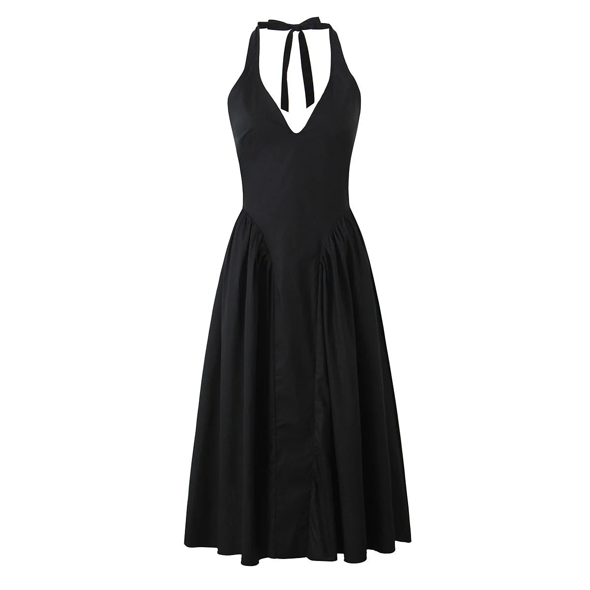 New Elegant Blue Halter Midi Long Dress Women Sexy Backless Deep V Neck Low Waist A-line Summer Dresses Party Robe