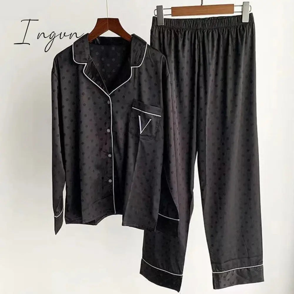Ingvn - 2 Pieces Set Summer Pajamas for Women V Long Satin Silk Sleepwear Ladies Luxury Pyjamas Home Wear Pjs Loungewear