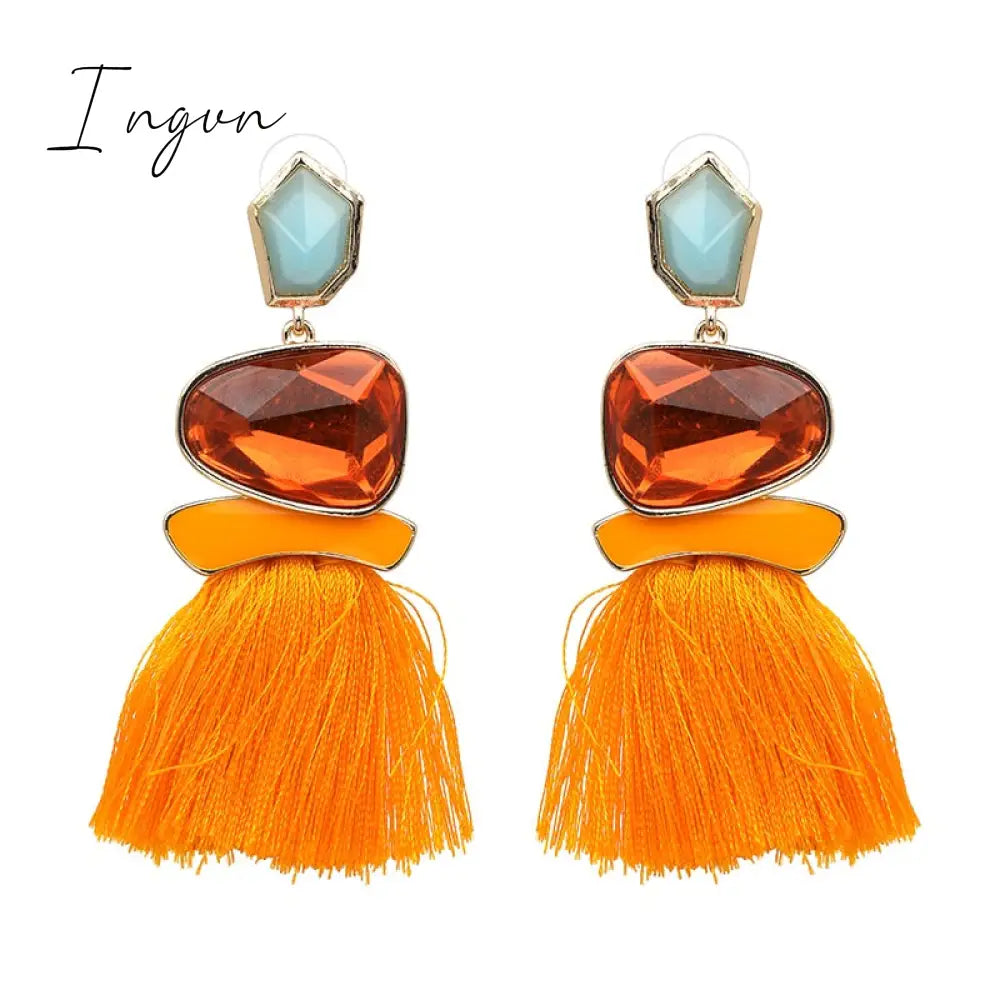 Ingvn - Bohemia Multicolored Tassel Earrings For Women Fashion Party Jewelry Fringe Dangle Earrings Statement Brincos 2023 Trend