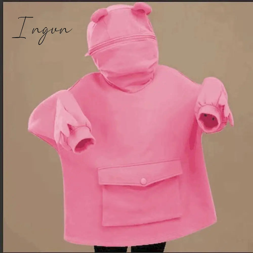 Ingvn - Women Autumn Thick Loose Sweatshirt Harajuku Letters Printed Lovely Frog Casual Hooded Hoodies Pullover Female Thicken Coat New