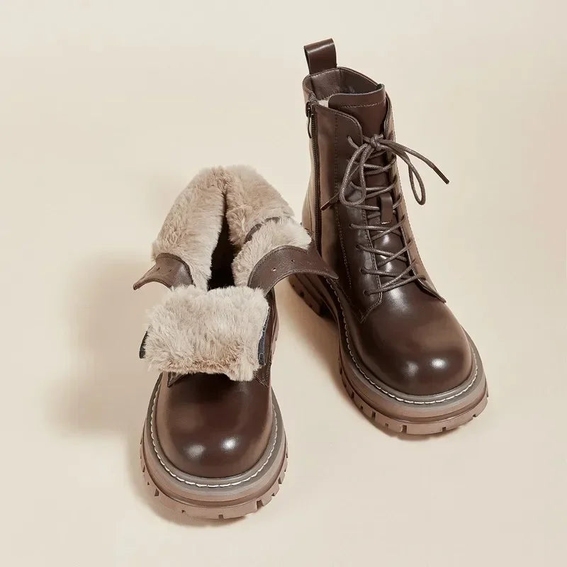 Women's Boots New Black Brown Fur Ankle Boots for Women Autumn Winter Padded Cotton Shoes Warm Thick Bottom Snow Short Botines