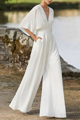 Ingvn - Elegant Solid Color V Neck Boot Cut Jumpsuits(7 Colors)