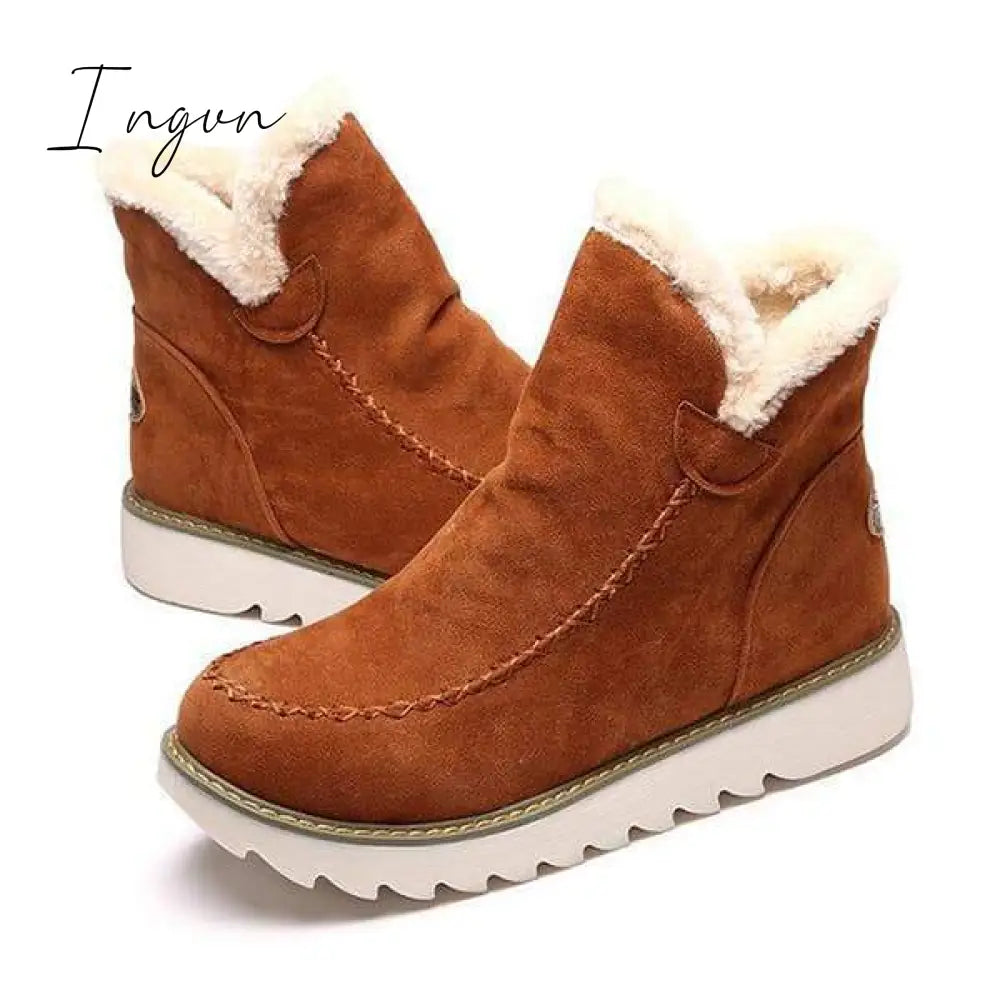 Ingvn - Fur Lining Ankle Snow Boots
