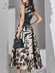 Summer Women Fashion Elegant Casual Midi Dress Sleeveless A-Line Leopard Print Vintage Party Clothes Female Chic Vestidos Robe