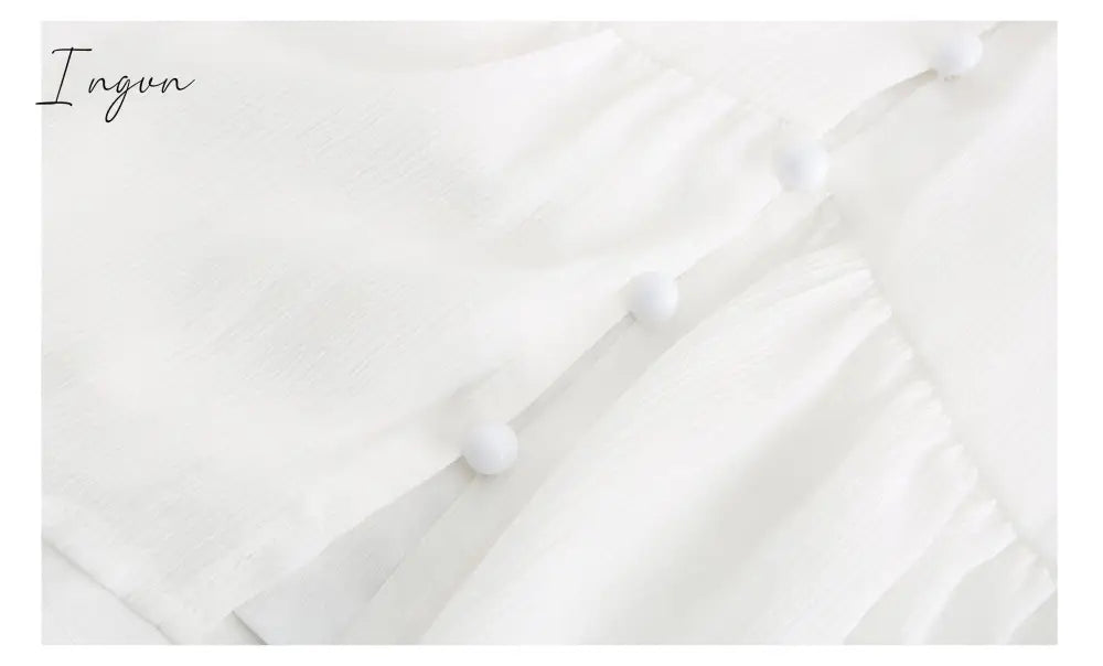 Ingvn - Summer Dresses For Women Sexy Plunge V Neck Women's Summer Dress White Lace Long Sleeve Mini Wedding Party Dress Ruffle Elegant Clothes