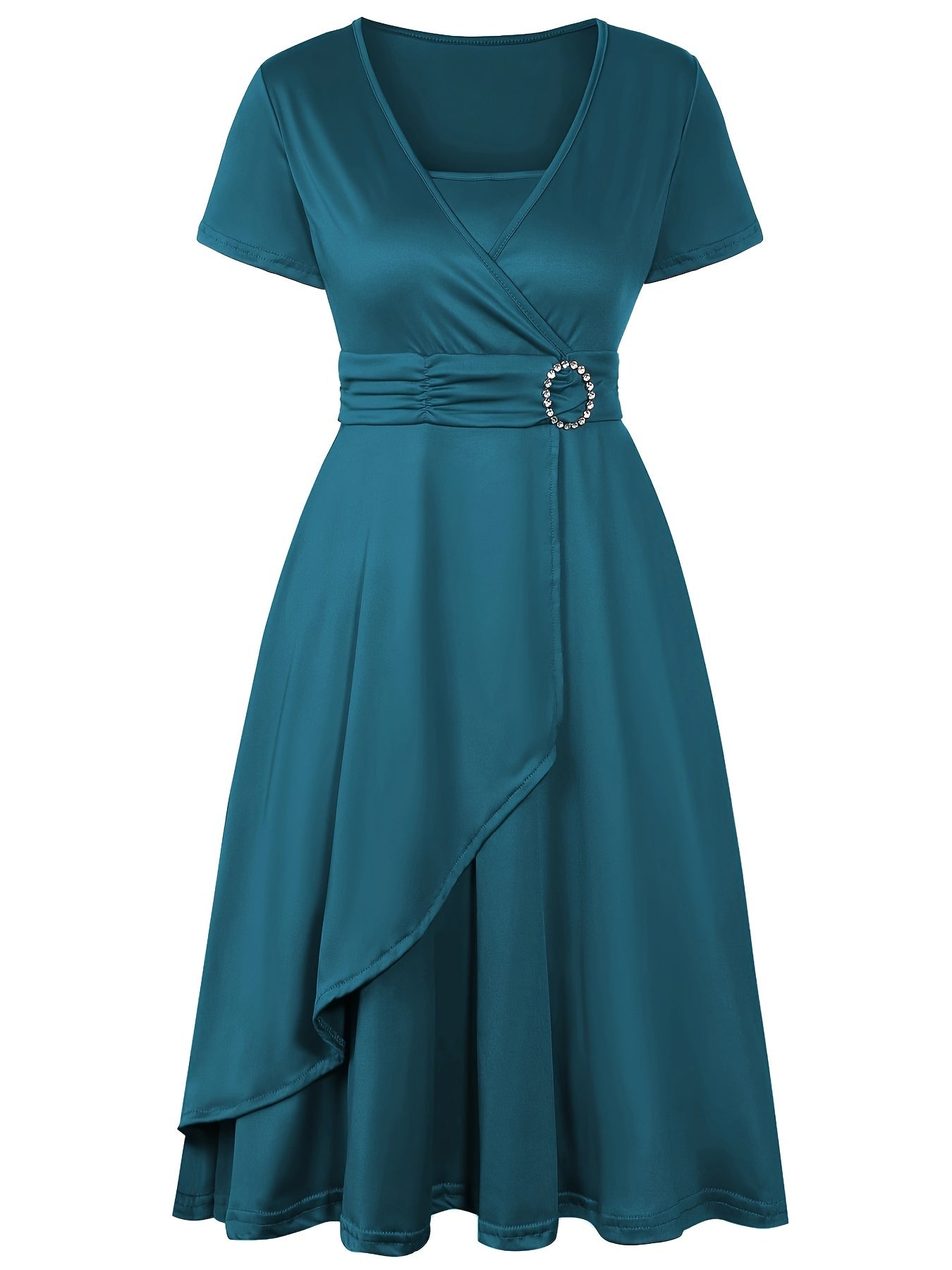 Elegant Skinny Rhinestoned Dress, Asymmetrical Hem Tie Waist Dress For Party & Banquet, Women's Clothing Wedding/Occasion/Engagement/Ceremony/Evening dress