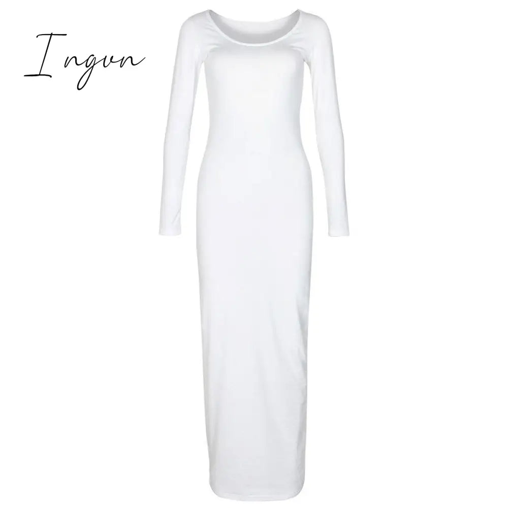 Ingvn - Turtleneck Long Dress Autumn Winter Muslim Elegant Office Lady Skinny Long Sleeve Bodycon Casual Dress Women Midi Clubwear GV464