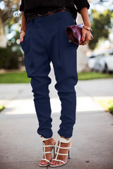 Ingvn - Casual Solid Patchwork Regular Mid Waist Straight Solid Color Bottoms(4 Colors)
