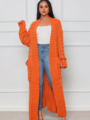 Long Length Cable Knit Cardigan, Elegant Solid Long Sleeve Sweater With Pockets, Women's Clothing