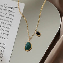 New Fashion Simple Green Black Agate Pendant Necklace for Women Exquisite Stainless Steel Chain Elegant Party Jewelry Gifts