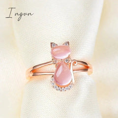 Ingvn - Cute Pink Cat Finger Ring for Women New Lovely Animal Girls Rings Daily Wear Party Fashion Accessories Fancy Gift Jewelry