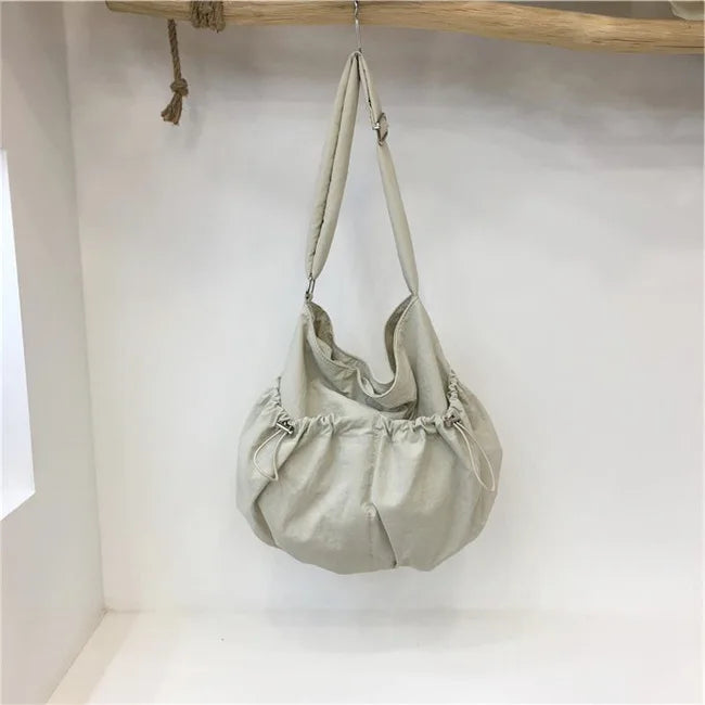 Ingvn  On-Season Korean Style Niche Pleated Crossbody Bag Cloud Bag Casual Lightweight Hundred Shoulder Nylon Cloth Female Tote Bag