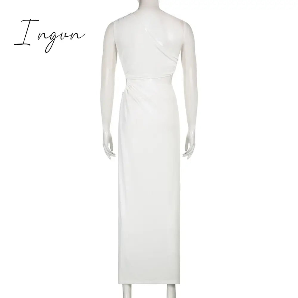 Ingvn - Fashion White Elegant Maxi Dress Summer Women Sexy One Shoulder Split Long Dress Female Fashion Cut Out Club Party Dress Beachwear
