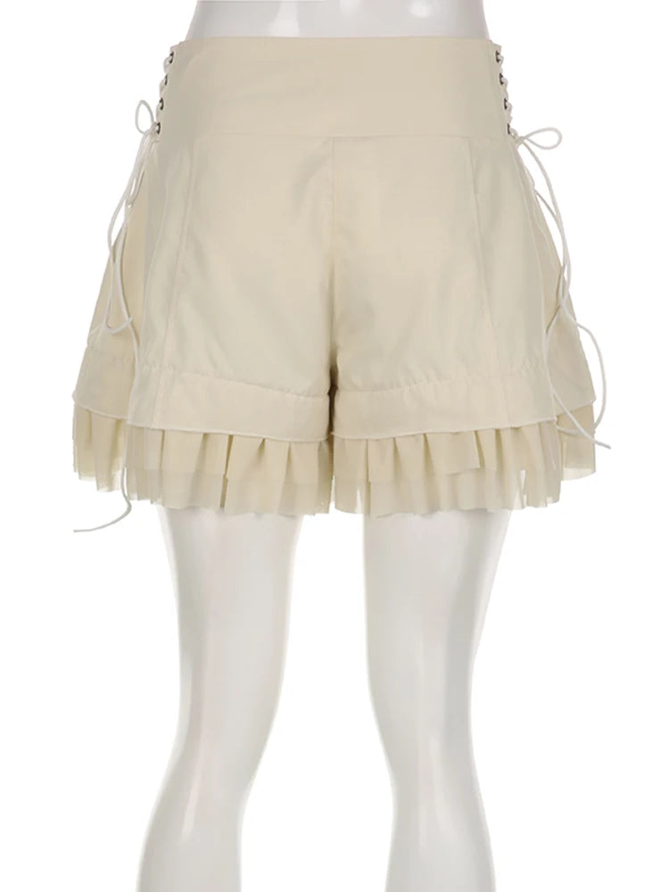 Rockmore Mesh Patchwork Hot Sweet Shorts Gentle Cute High Waist Women Y2K Coquette Aesthetic Summer Casual Mini Short Pants