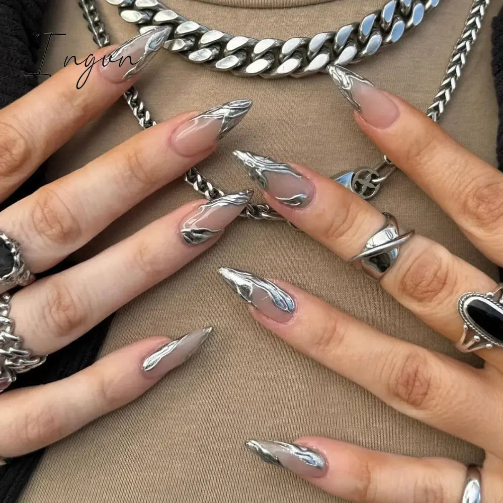 24Pcs 3D Long Almond False Nails Red Nude Ballet Stiletto Wearable Fake Nails MilkTea Color Jelly Full Cover Press On Nail Tips