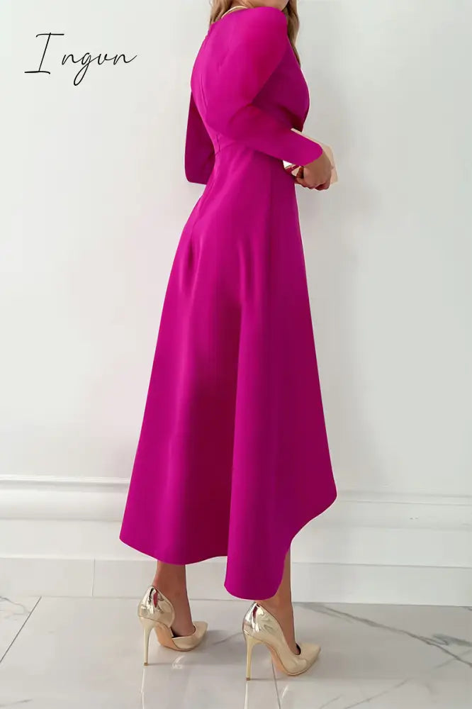 Ingvn - Fashion Solid Patchwork V Neck Asymmetrical Dresses(5 colors)