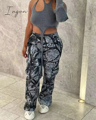 Ingvn - New Camouflage  Print Hight Waist Pants Casual Pocket Cargo Pants Streetwear Y2K Trousers Club Fashion Women Clothing