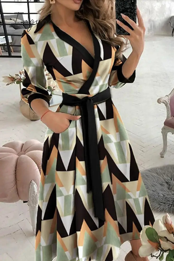Ingvn - Fashion Elegant Print Solid Patchwork Frenulum V Neck A Line Dresses(10 Colors)
