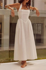 Ingvn - Sexy Solid Pocket Fold Halter Sleeveless Dresses