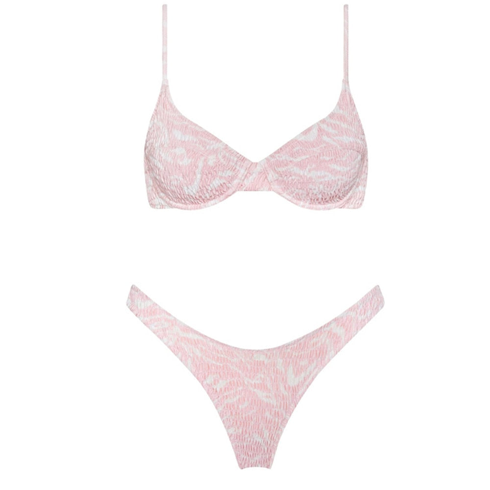 Sexy Triangle Push Up Bikini Set Brazilian String Thong Swimwear Ruched Bandage Bikinis Women Two Piece Swimsuit Micro Biquini