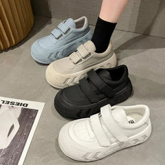 Ingvn  New Women's Vulcanized  Casual Sports Shoes Thick Sole Velcro Solid Color Women Shoes Flat Bottom Round Toe Low Top Shoes